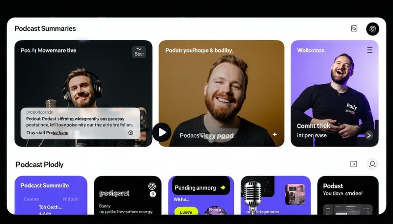 Podly app interface showcasing podcast summaries